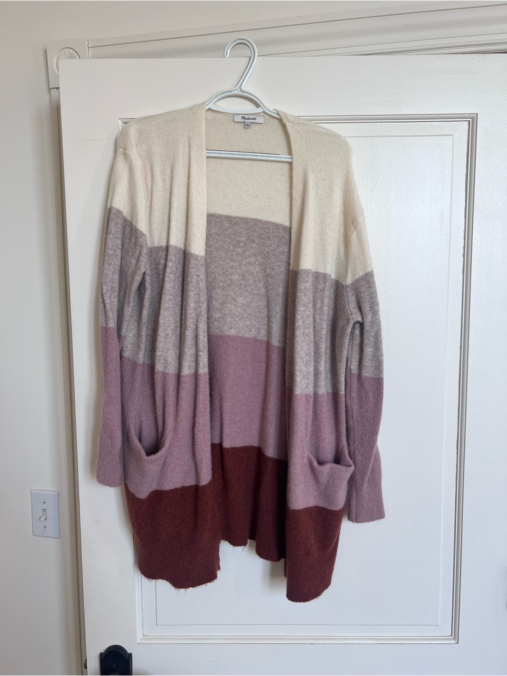 Madewell Colorblock Open-Front Cardigan in Cream, Beige, Pink, Brown